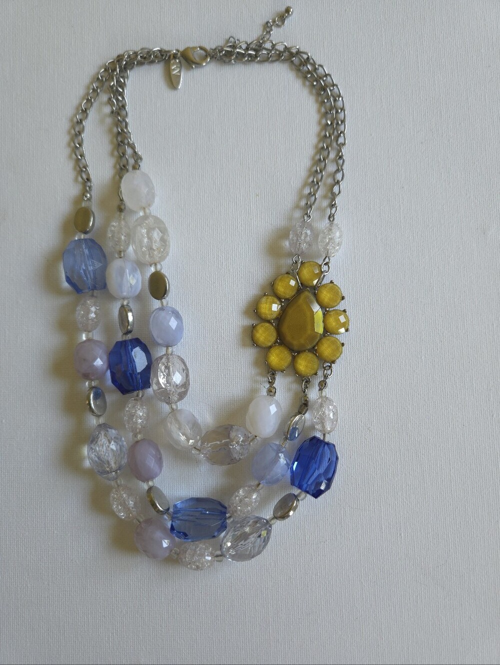 New York & Co Vintage‎ Multi Strand Necklace Blue Yellow Sunflower Stateme